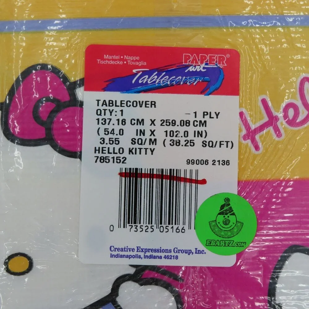 Sanrio Hello Kitty 1999 Party Table Cover 54in x 102in Creative Expressions NEW